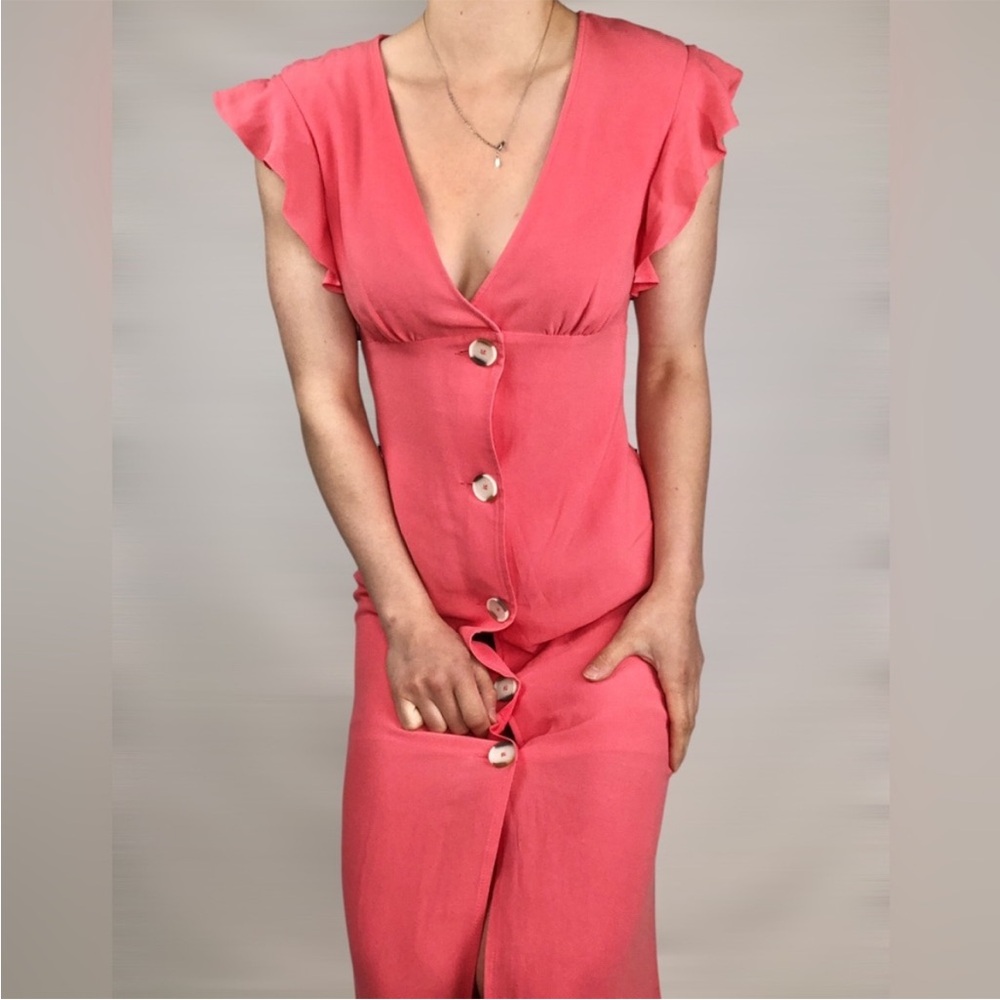 BB DAKOTA That's Amore Crepe Button Front Flutter Sleeve Midi Dress size 4 - Picture 2 of 8